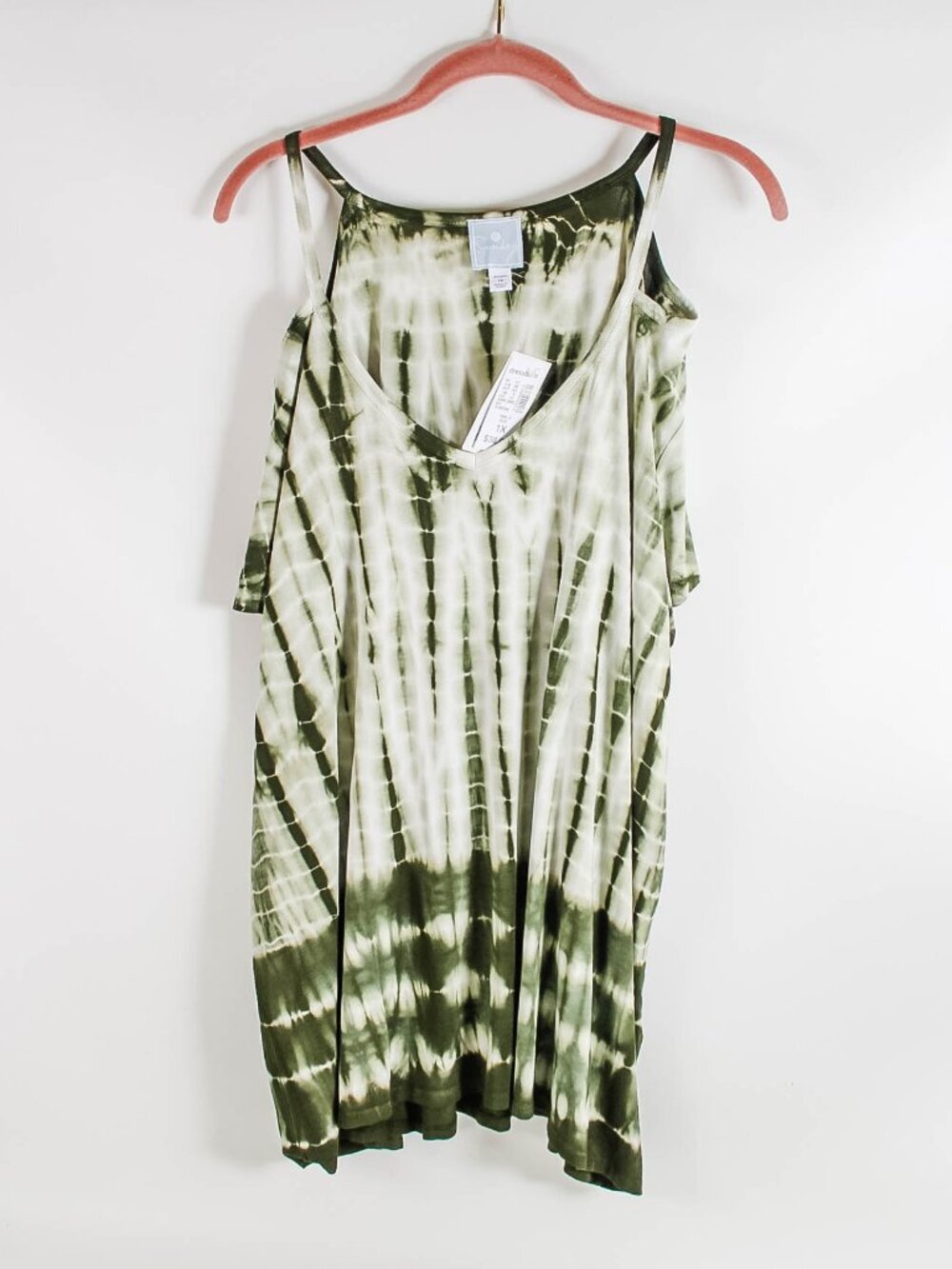 Sunday by Dressbarn Green Tie Dye Cold Shoulder Tunic Top 1X NWT Plus Size